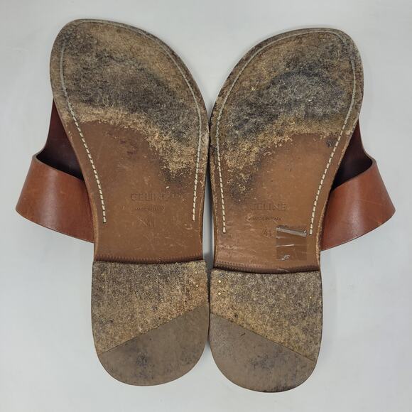 CELINE Lerins Sandals IT41 US11 Brown Leather Thong Knot Flats Slides Slip On - Picture 13 of 13